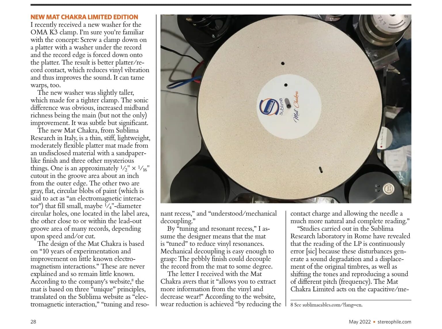 Stereophile’s Michael Fremer reviews the Mat Chakra Limited